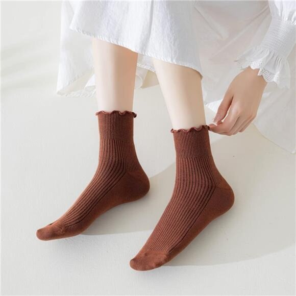 Womens Ruffle Socks Cute Frilly Ankle Knit Cotton Soft Breathable Crew Socks 6 P - Picture 5 of 7